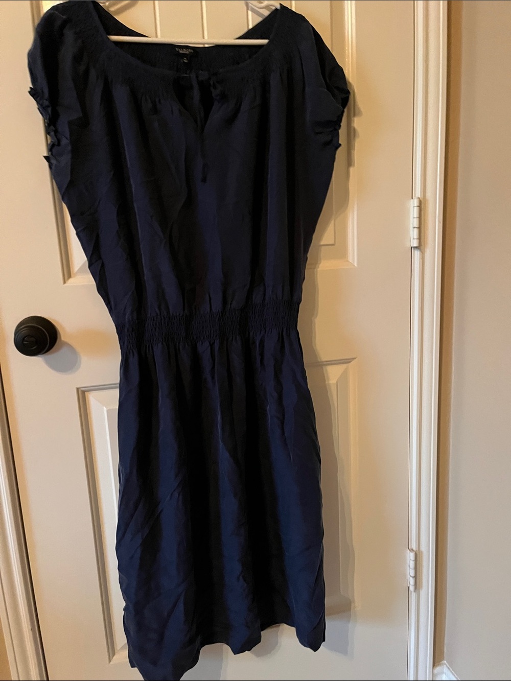 Talbots Navy Blue Short-Sleeve Elastic-Waist Mini Dress